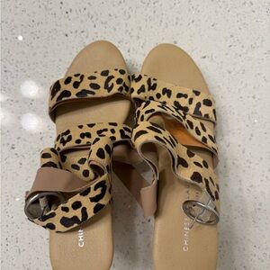Chinese Laundry Leopard Print Strap Sandals - Beige/Tan